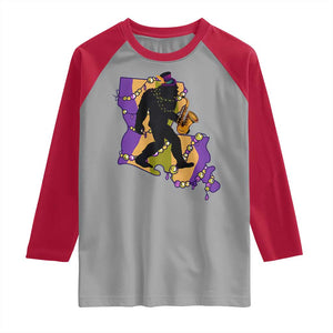 Funny Bigfoot Mardi Gras Louisiana Map Jazz Music Raglan Shirt TS11 Sport Gray Red Print Your Wear