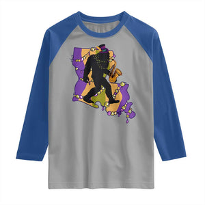 Funny Bigfoot Mardi Gras Louisiana Map Jazz Music Raglan Shirt TS11 Sport Gray Royal Print Your Wear