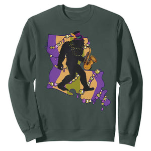Funny Bigfoot Mardi Gras Louisiana Map Jazz Music Sweatshirt TS11 Dark Forest Green Print Your Wear