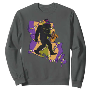 Funny Bigfoot Mardi Gras Louisiana Map Jazz Music Sweatshirt TS11 Dark Heather Print Your Wear