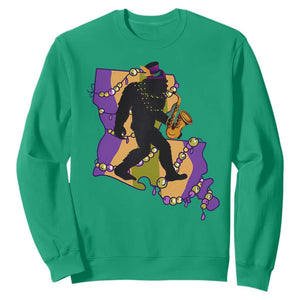 Funny Bigfoot Mardi Gras Louisiana Map Jazz Music Sweatshirt TS11 Irish Green Print Your Wear