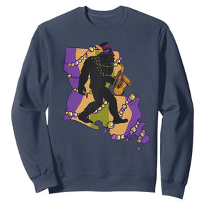 Funny Bigfoot Mardi Gras Louisiana Map Jazz Music Sweatshirt TS11 Navy Print Your Wear