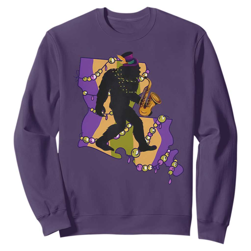 Funny Bigfoot Mardi Gras Louisiana Map Jazz Music Sweatshirt TS11 Purple Print Your Wear