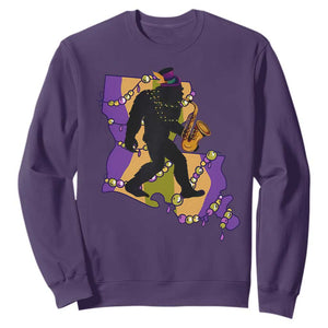 Funny Bigfoot Mardi Gras Louisiana Map Jazz Music Sweatshirt TS11 Purple Print Your Wear