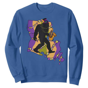 Funny Bigfoot Mardi Gras Louisiana Map Jazz Music Sweatshirt TS11 Royal Blue Print Your Wear