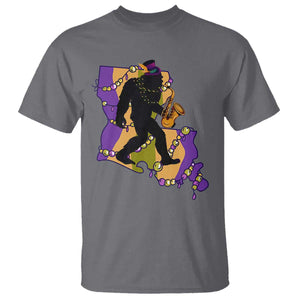 Funny Bigfoot Mardi Gras Louisiana Map Jazz Music T Shirt TS11 Charcoal Print Your Wear