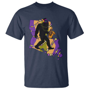 Funny Bigfoot Mardi Gras Louisiana Map Jazz Music T Shirt TS11 Navy Print Your Wear