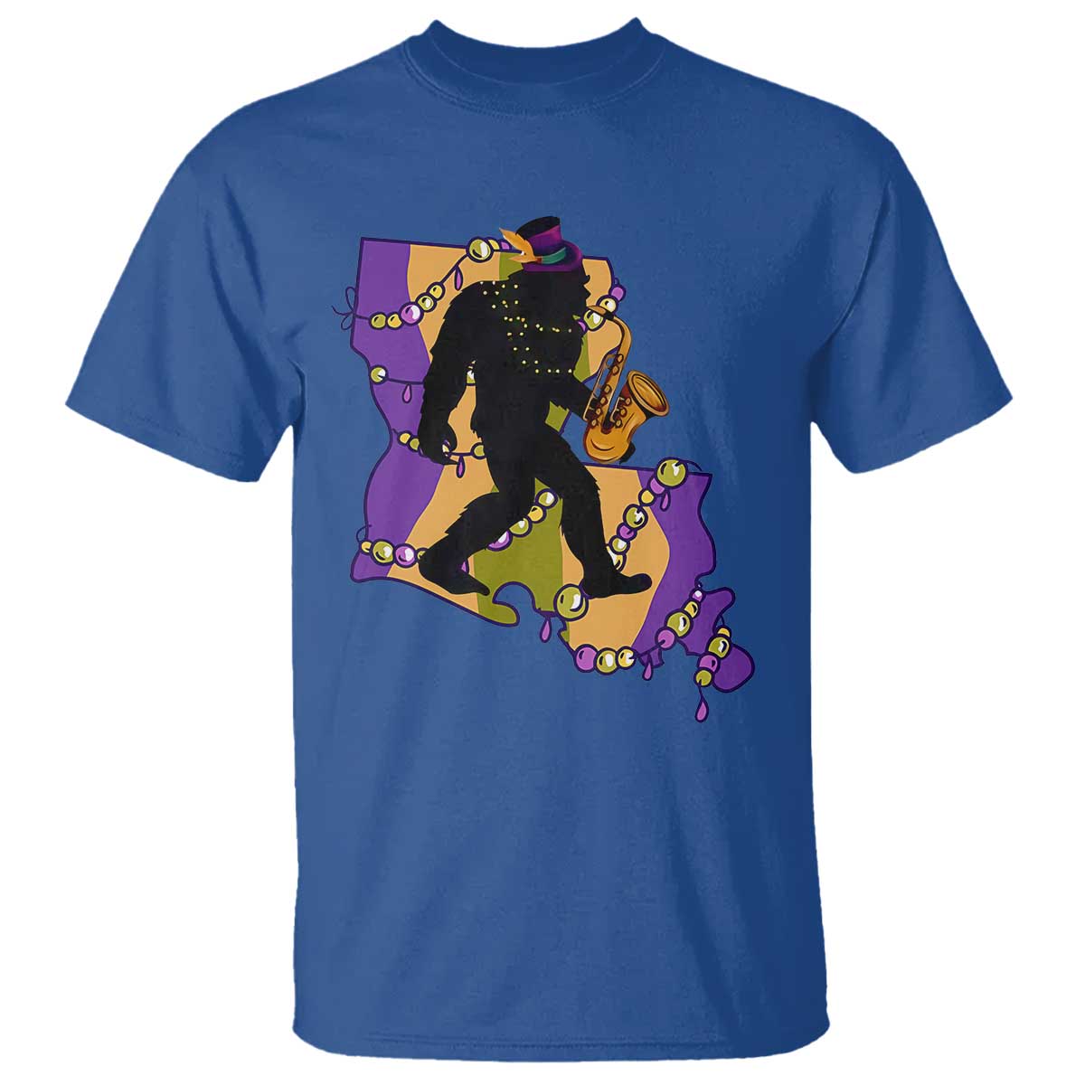 Funny Bigfoot Mardi Gras Louisiana Map Jazz Music T Shirt TS11 Royal Blue Print Your Wear