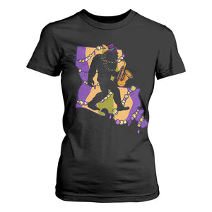 Funny Bigfoot Mardi Gras Louisiana Map Jazz Music T Shirt For Women TS11 Black Print Your Wear