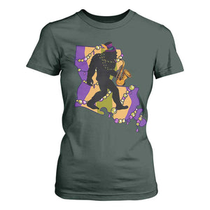Funny Bigfoot Mardi Gras Louisiana Map Jazz Music T Shirt For Women TS11 Dark Forest Green Print Your Wear