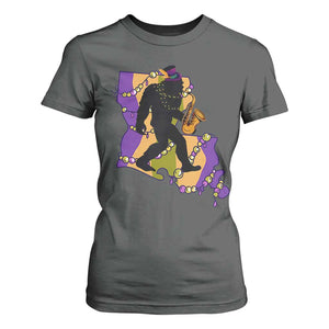 Funny Bigfoot Mardi Gras Louisiana Map Jazz Music T Shirt For Women TS11 Dark Heather Print Your Wear
