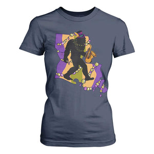 Funny Bigfoot Mardi Gras Louisiana Map Jazz Music T Shirt For Women TS11 Navy Print Your Wear