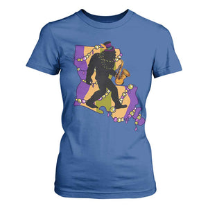 Funny Bigfoot Mardi Gras Louisiana Map Jazz Music T Shirt For Women TS11 Royal Blue Print Your Wear