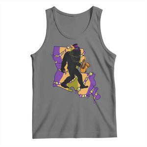 Funny Bigfoot Mardi Gras Louisiana Map Jazz Music Tank Top TS11 Black Heather Print Your Wear