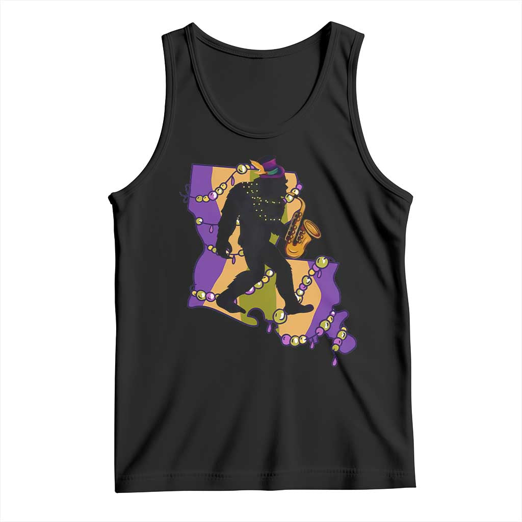 Funny Bigfoot Mardi Gras Louisiana Map Jazz Music Tank Top TS11 Black Print Your Wear
