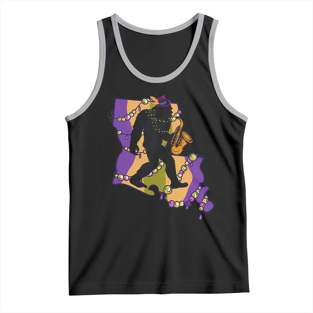 Funny Bigfoot Mardi Gras Louisiana Map Jazz Music Tank Top TS11 Black Athletic Heather Print Your Wear