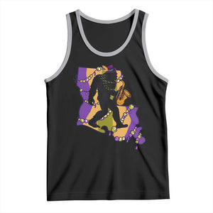 Funny Bigfoot Mardi Gras Louisiana Map Jazz Music Tank Top TS11 Black Athletic Heather Print Your Wear