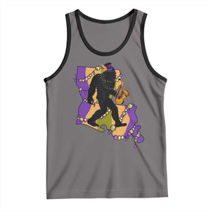 Funny Bigfoot Mardi Gras Louisiana Map Jazz Music Tank Top TS11 Deep Heather Black Print Your Wear