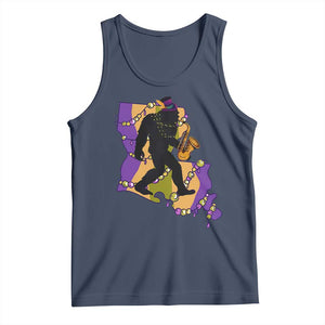 Funny Bigfoot Mardi Gras Louisiana Map Jazz Music Tank Top TS11 Navy Print Your Wear