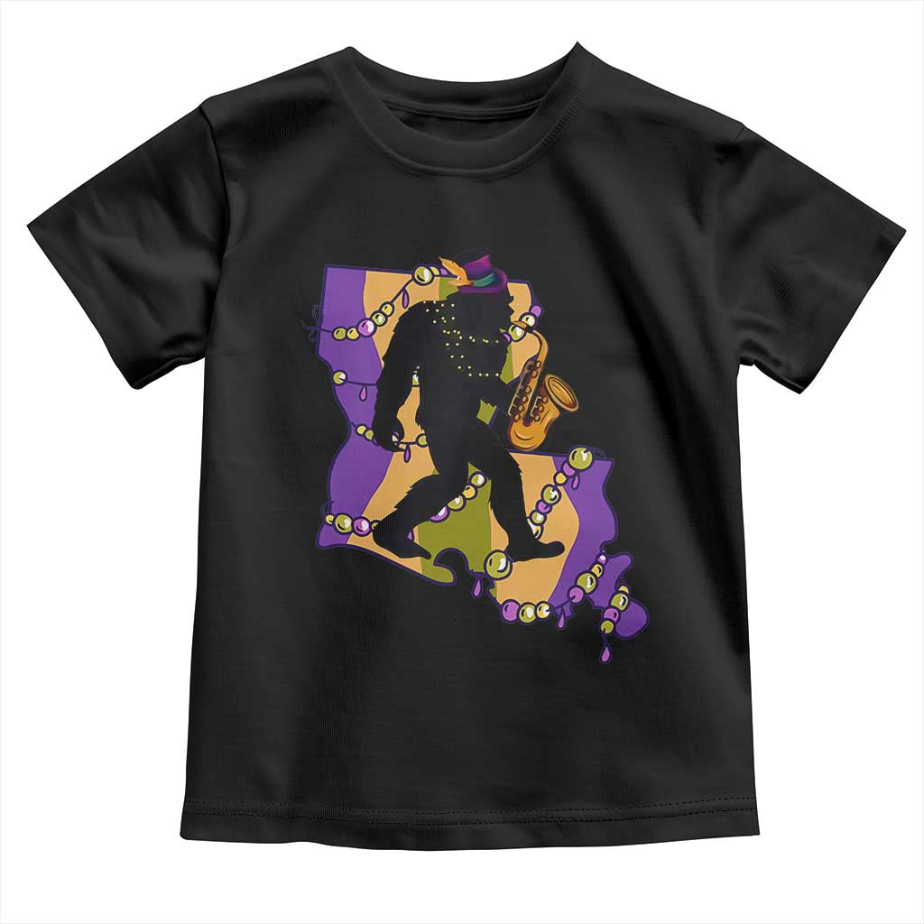 Funny Bigfoot Mardi Gras Louisiana Map Jazz Music Toddler T Shirt TS11 Black Print Your Wear