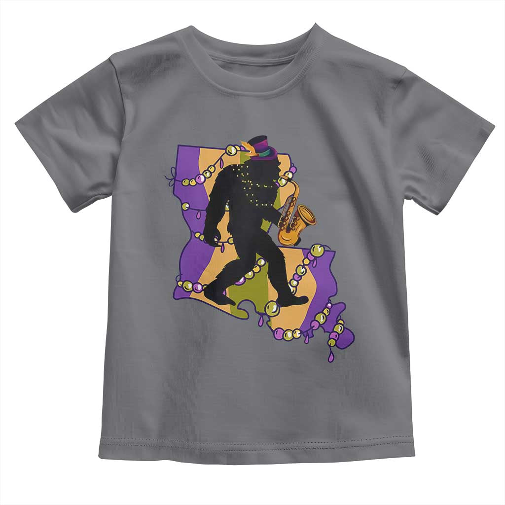 Funny Bigfoot Mardi Gras Louisiana Map Jazz Music Toddler T Shirt TS11 Charcoal Print Your Wear
