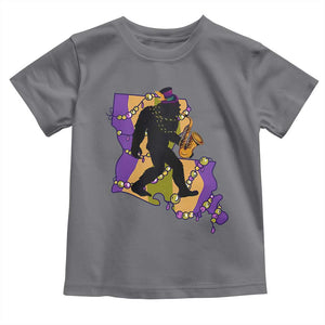Funny Bigfoot Mardi Gras Louisiana Map Jazz Music Toddler T Shirt TS11 Charcoal Print Your Wear