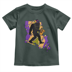 Funny Bigfoot Mardi Gras Louisiana Map Jazz Music Toddler T Shirt TS11 Dark Forest Green Print Your Wear