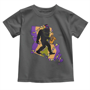 Funny Bigfoot Mardi Gras Louisiana Map Jazz Music Toddler T Shirt TS11 Dark Heather Print Your Wear
