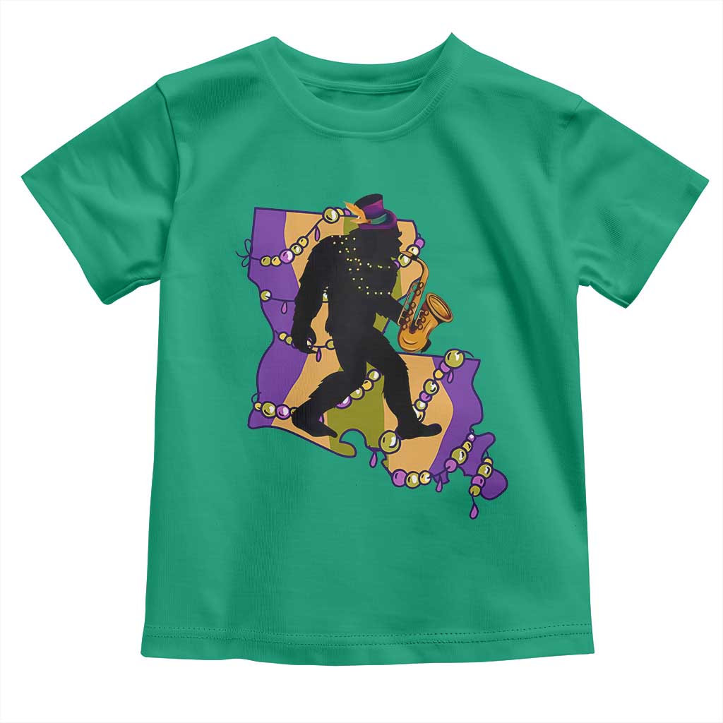 Funny Bigfoot Mardi Gras Louisiana Map Jazz Music Toddler T Shirt TS11 Irish Green Print Your Wear