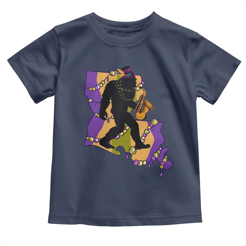 Funny Bigfoot Mardi Gras Louisiana Map Jazz Music Toddler T Shirt TS11 Navy Print Your Wear