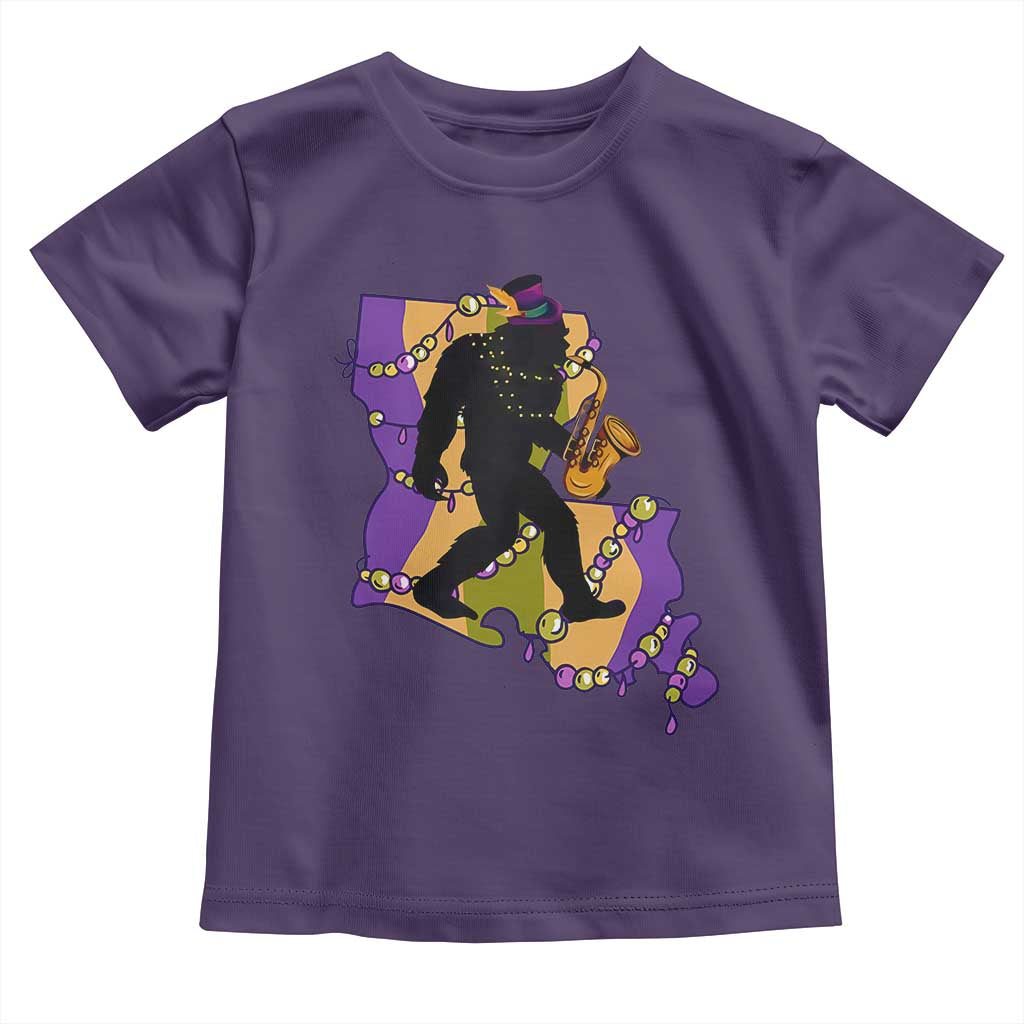 Funny Bigfoot Mardi Gras Louisiana Map Jazz Music Toddler T Shirt TS11 Purple Print Your Wear