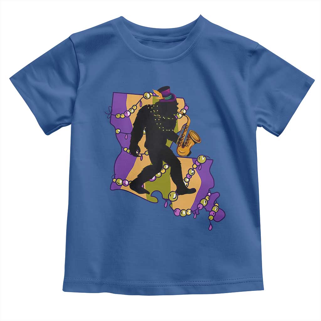 Funny Bigfoot Mardi Gras Louisiana Map Jazz Music Toddler T Shirt TS11 Royal Blue Print Your Wear