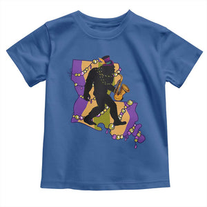 Funny Bigfoot Mardi Gras Louisiana Map Jazz Music Toddler T Shirt TS11 Royal Blue Print Your Wear