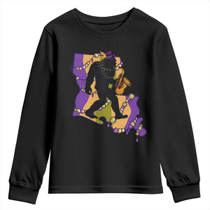 Funny Bigfoot Mardi Gras Louisiana Map Jazz Music Youth Sweatshirt TS11 Black Print Your Wear