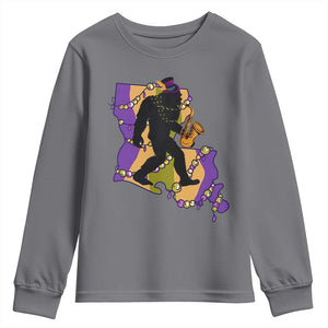 Funny Bigfoot Mardi Gras Louisiana Map Jazz Music Youth Sweatshirt TS11 Charcoal Print Your Wear