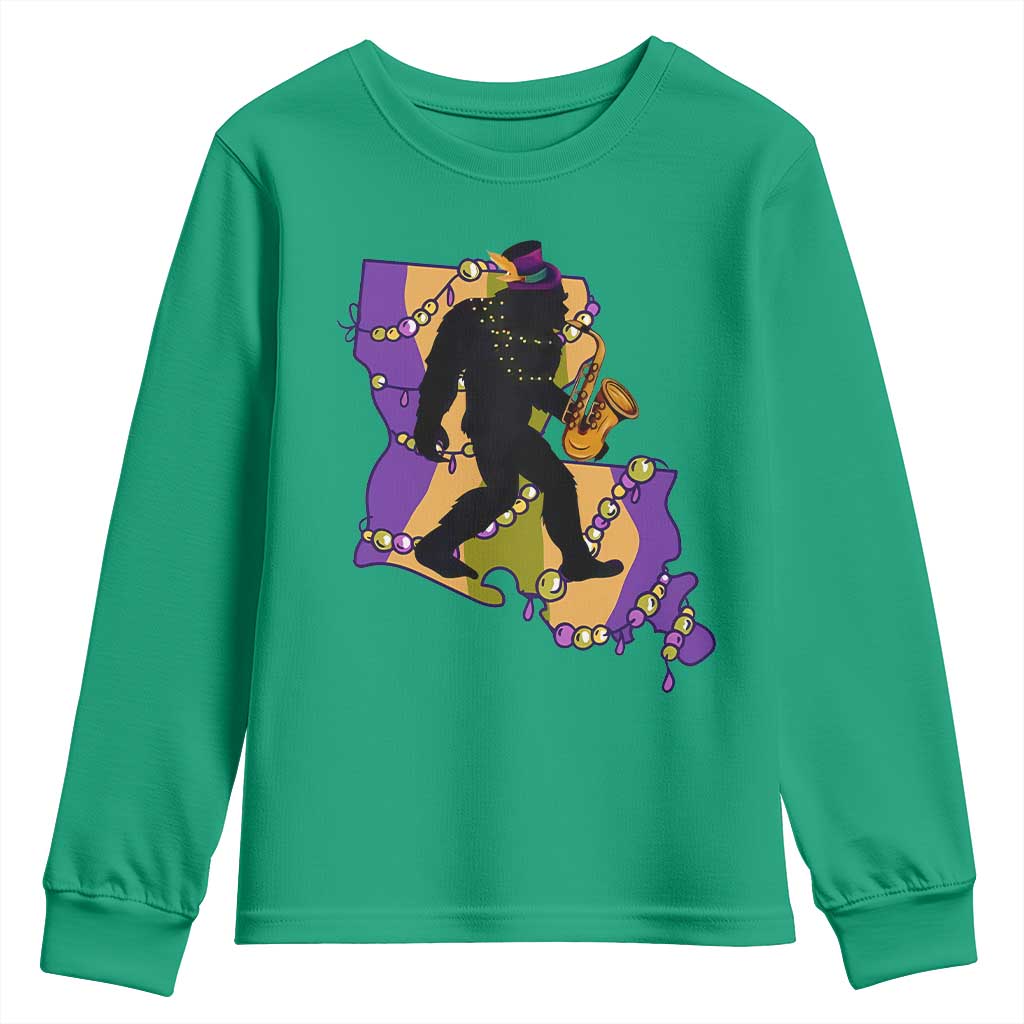 Funny Bigfoot Mardi Gras Louisiana Map Jazz Music Youth Sweatshirt TS11 Irish Green Print Your Wear