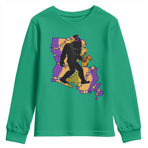 Funny Bigfoot Mardi Gras Louisiana Map Jazz Music Youth Sweatshirt TS11 Irish Green Print Your Wear