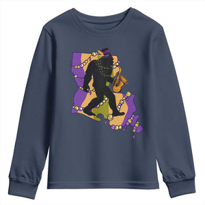 Funny Bigfoot Mardi Gras Louisiana Map Jazz Music Youth Sweatshirt TS11 Navy Print Your Wear