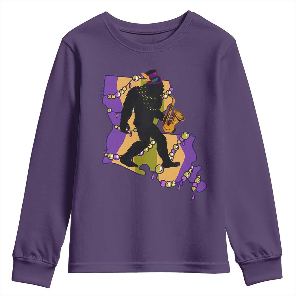 Funny Bigfoot Mardi Gras Louisiana Map Jazz Music Youth Sweatshirt TS11 Purple Print Your Wear