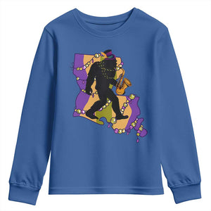 Funny Bigfoot Mardi Gras Louisiana Map Jazz Music Youth Sweatshirt TS11 Royal Blue Print Your Wear