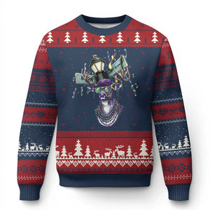 Funny Mardi Gras Mississippi Deer Ugly Christmas Sweater Biloxi Ocean Springs Carnival TS11 Navy Red Print Your Wear