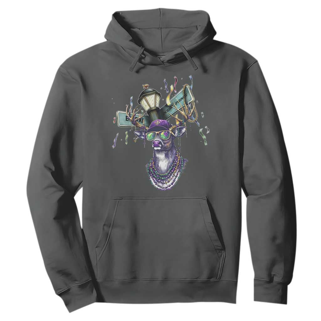 Funny Mardi Gras Mississippi Deer Hoodie Biloxi Ocean Springs Carnival TS11 Dark Heather Print Your Wear
