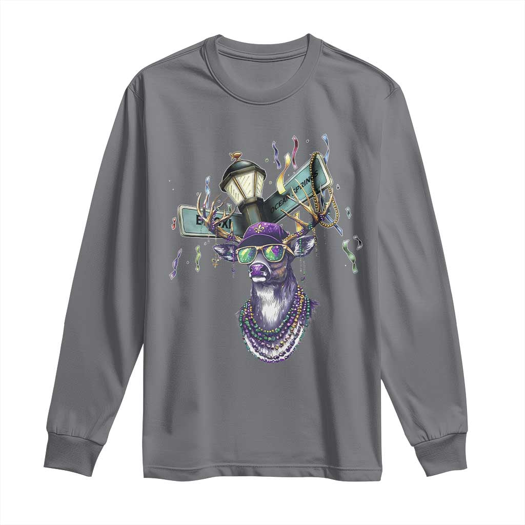 Funny Mardi Gras Mississippi Deer Long Sleeve Shirt Biloxi Ocean Springs Carnival TS11 Charcoal Print Your Wear