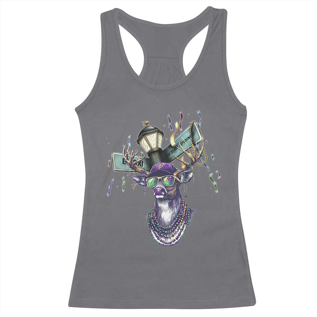 Funny Mardi Gras Mississippi Deer Racerback Tank Top Biloxi Ocean Springs Carnival TS11 Charcoal Print Your Wear