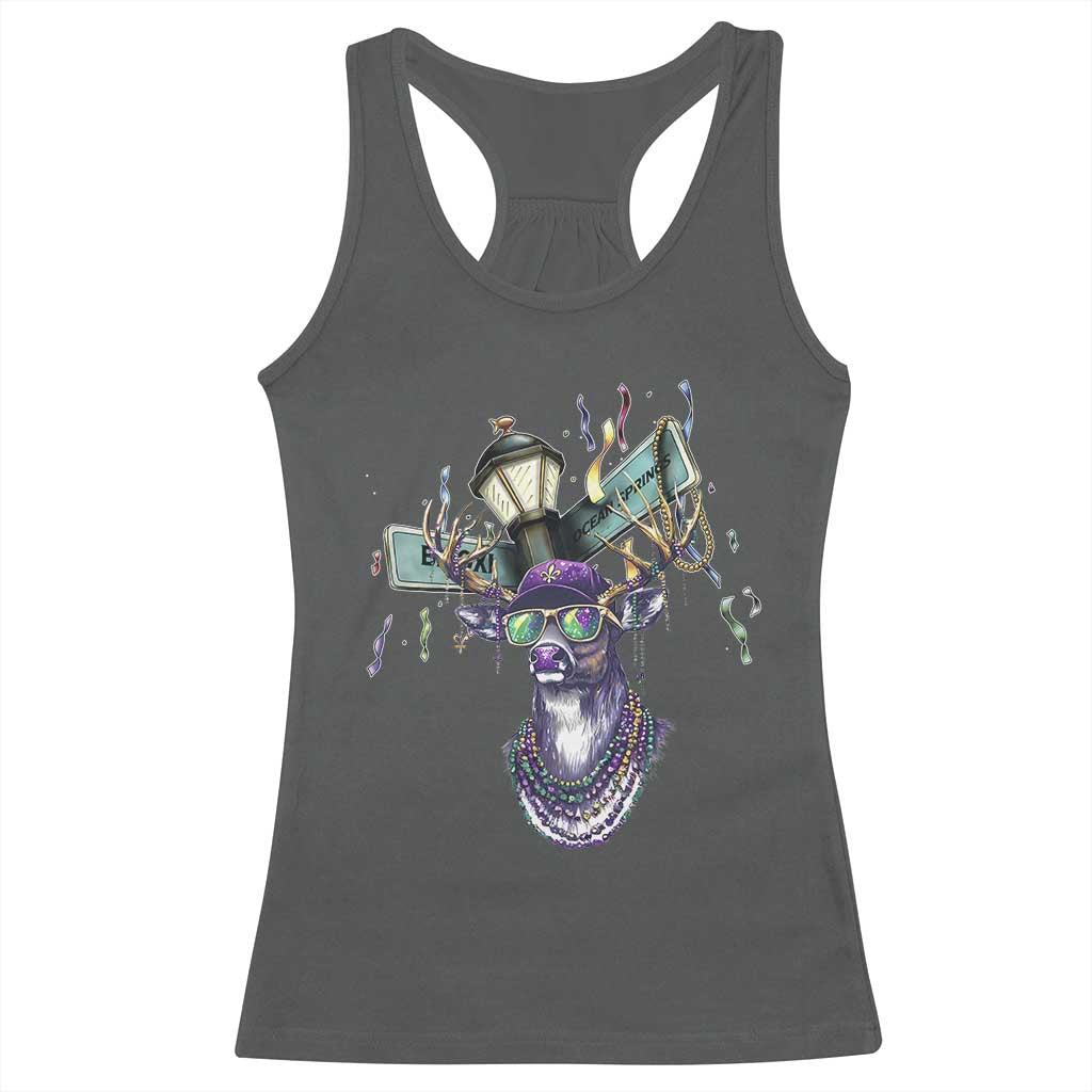 Funny Mardi Gras Mississippi Deer Racerback Tank Top Biloxi Ocean Springs Carnival TS11 Dark Heather Print Your Wear