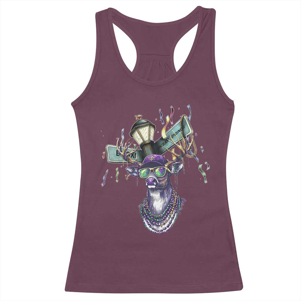 Funny Mardi Gras Mississippi Deer Racerback Tank Top Biloxi Ocean Springs Carnival TS11 Maroon Print Your Wear