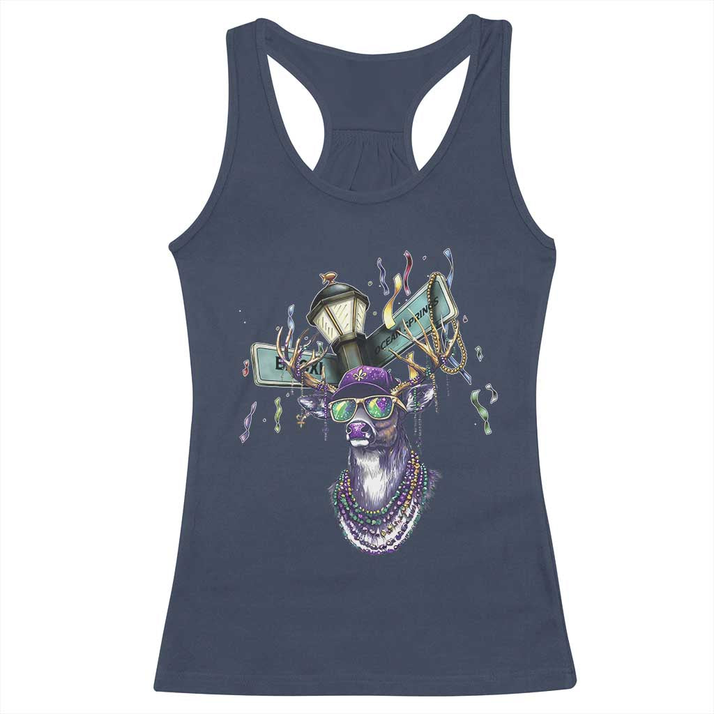 Funny Mardi Gras Mississippi Deer Racerback Tank Top Biloxi Ocean Springs Carnival TS11 Navy Print Your Wear
