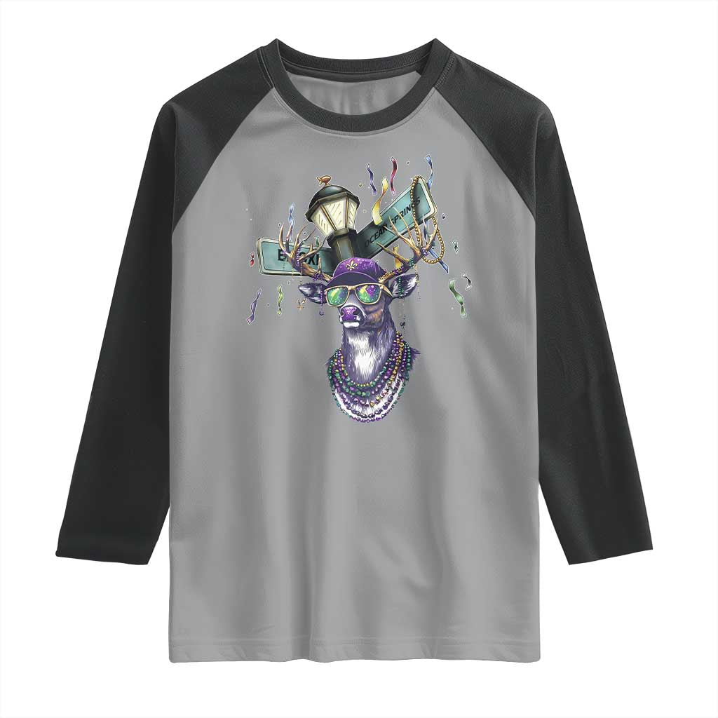 Funny Mardi Gras Mississippi Deer Raglan Shirt Biloxi Ocean Springs Carnival TS11 Sport Gray Black Print Your Wear
