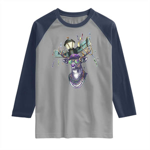 Funny Mardi Gras Mississippi Deer Raglan Shirt Biloxi Ocean Springs Carnival TS11 Sport Gray Navy Print Your Wear