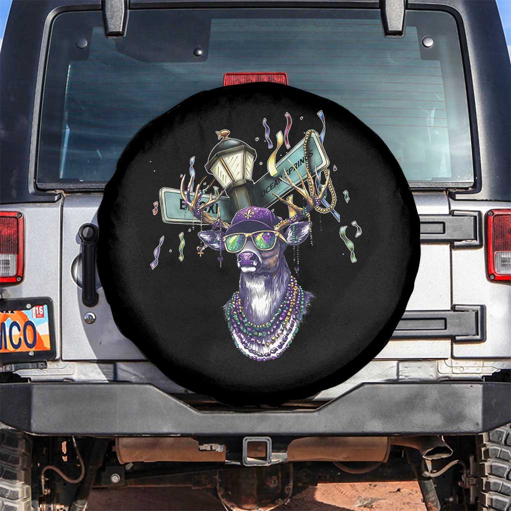 Funny Mardi Gras Mississippi Deer Spare Tire Cover Biloxi Ocean Springs Carnival TS11 No hole Black Print Your Wear